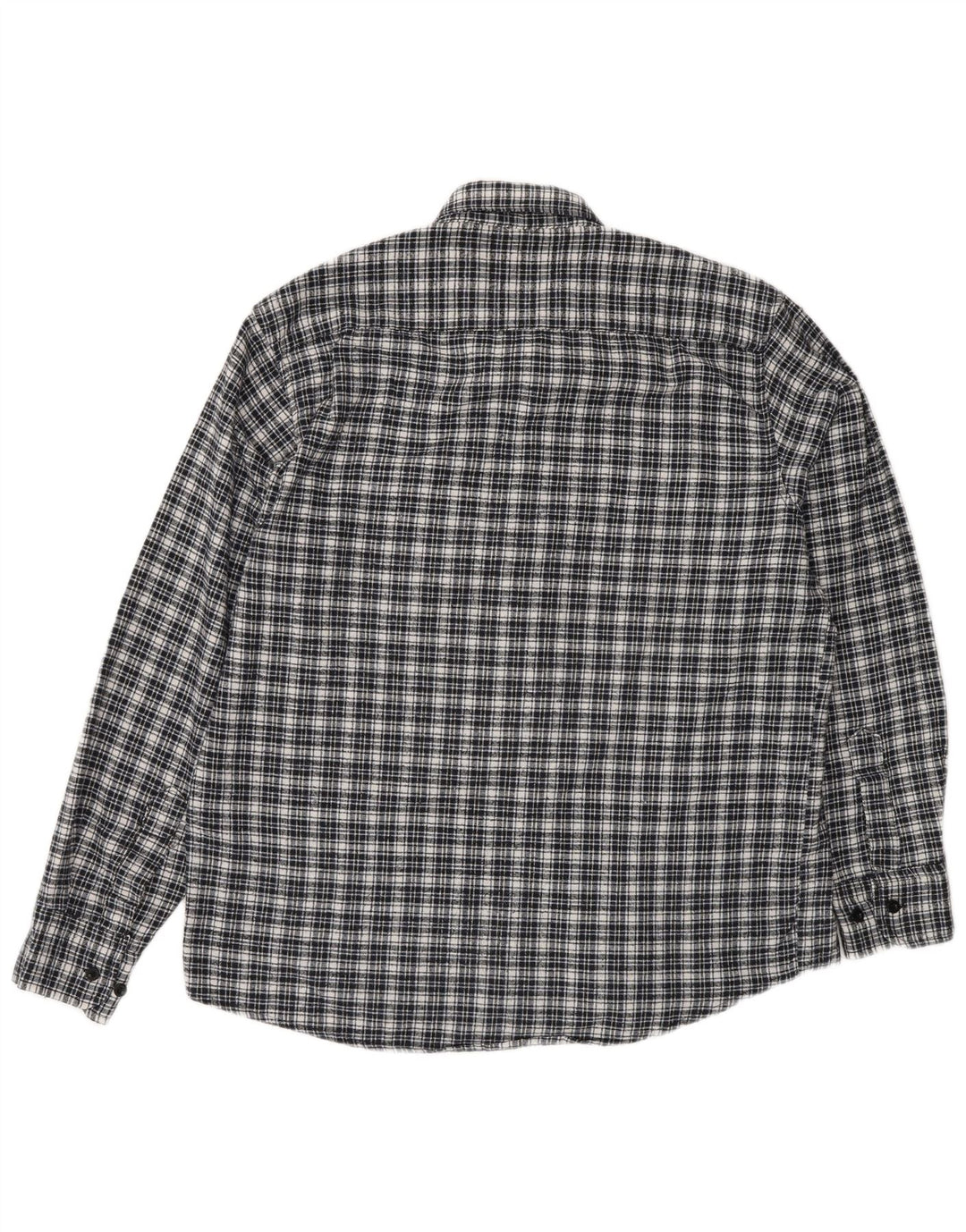 Vintage hombres franela camisa tamaño 42 grande azul marino comprobar algodón