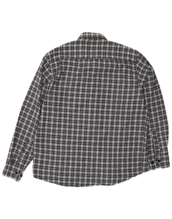 Vintage hombres franela camisa tamaño 42 grande azul marino comprobar algodón