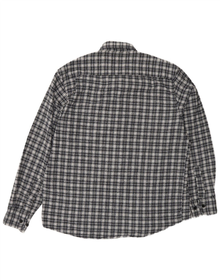 Vintage hombres franela camisa tamaño 42 grande azul marino comprobar algodón