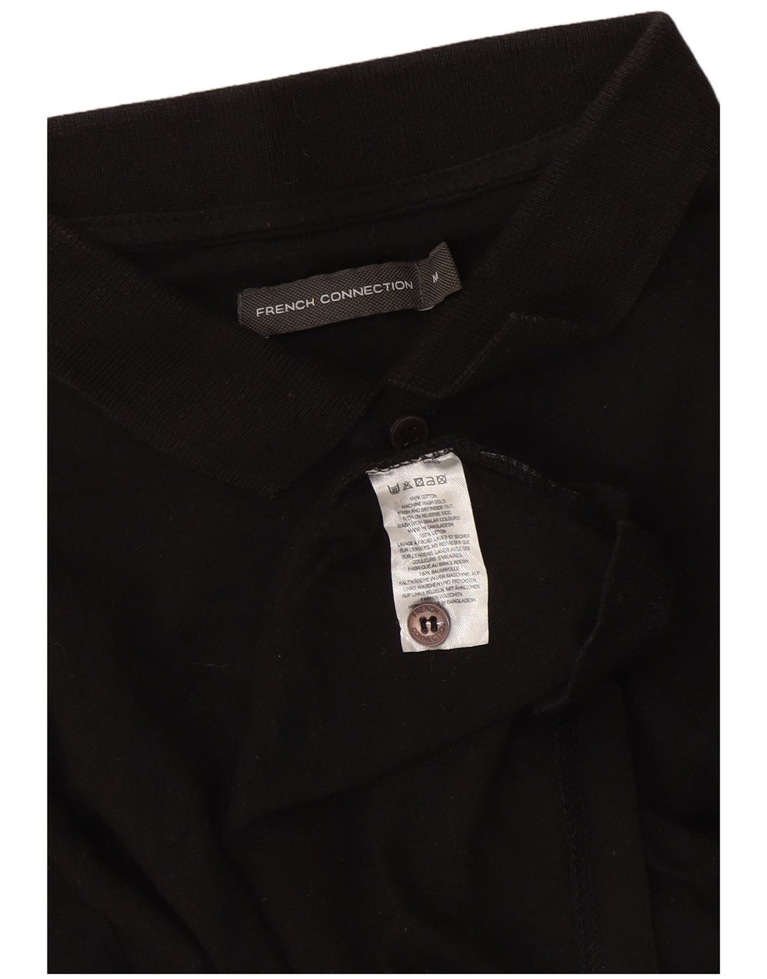 French Connection Polo de manga larga para hombre de algodón negro mediano