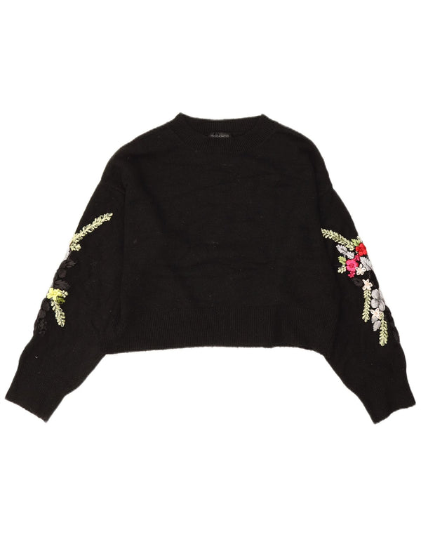 Topshop Suéter corto con cuello barco para mujer UK 10 Small Black Floral