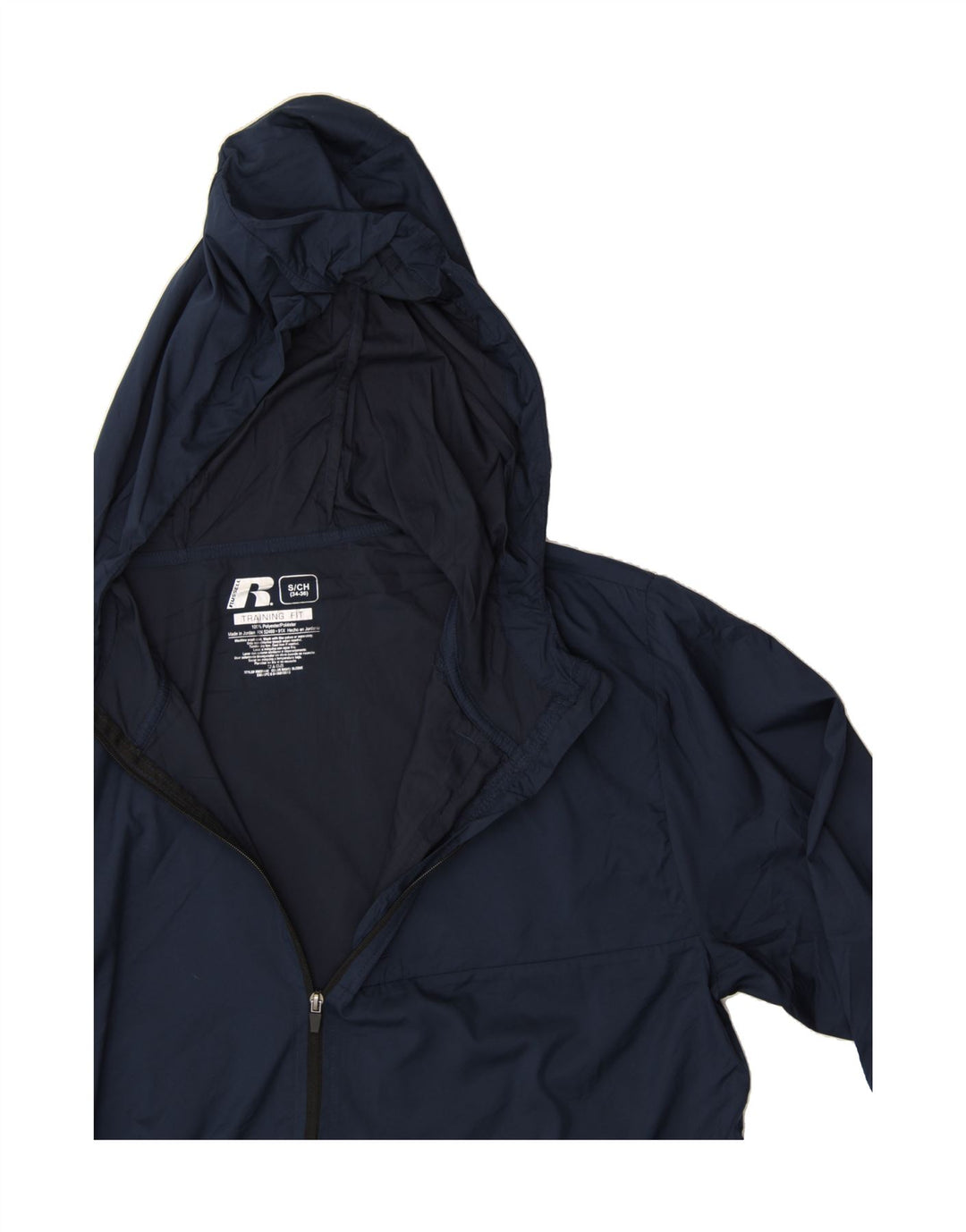 RUSSELL ATHLETIC Mens Hooded Rain Jacket Size 34/36 Small Navy Blue Vintage Russell Athletic and Second-Hand Russell Athletic from Messina Hembry 