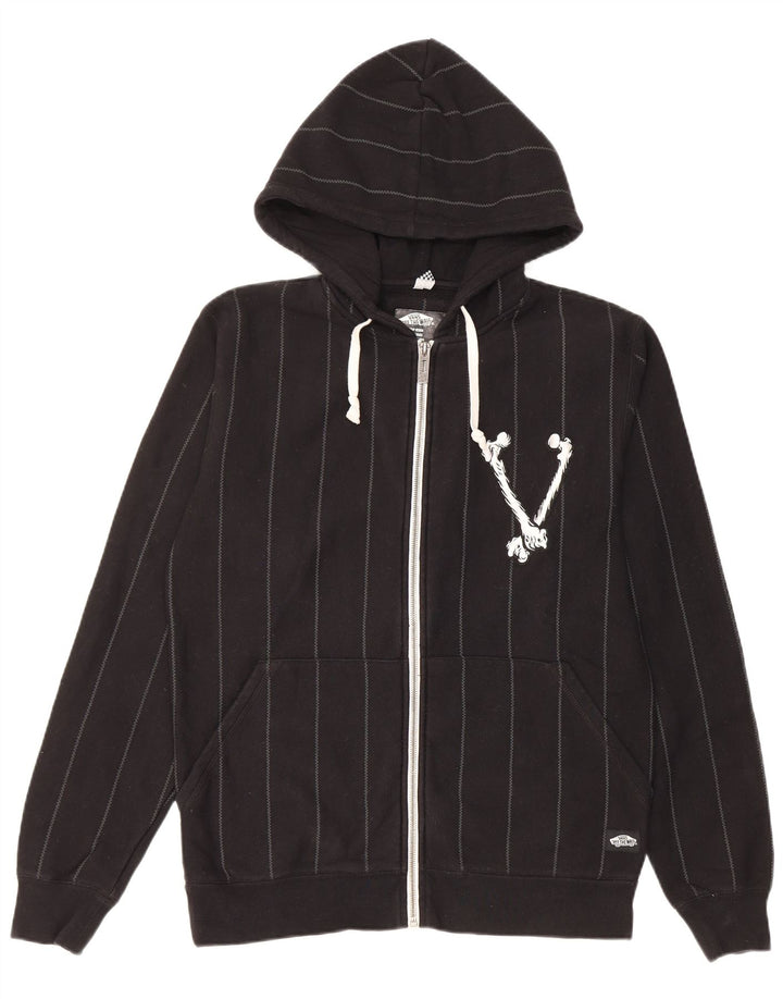 Vans - Sudadera con capucha y cremallera para hombre, talla pequeña, algodón a rayas negras