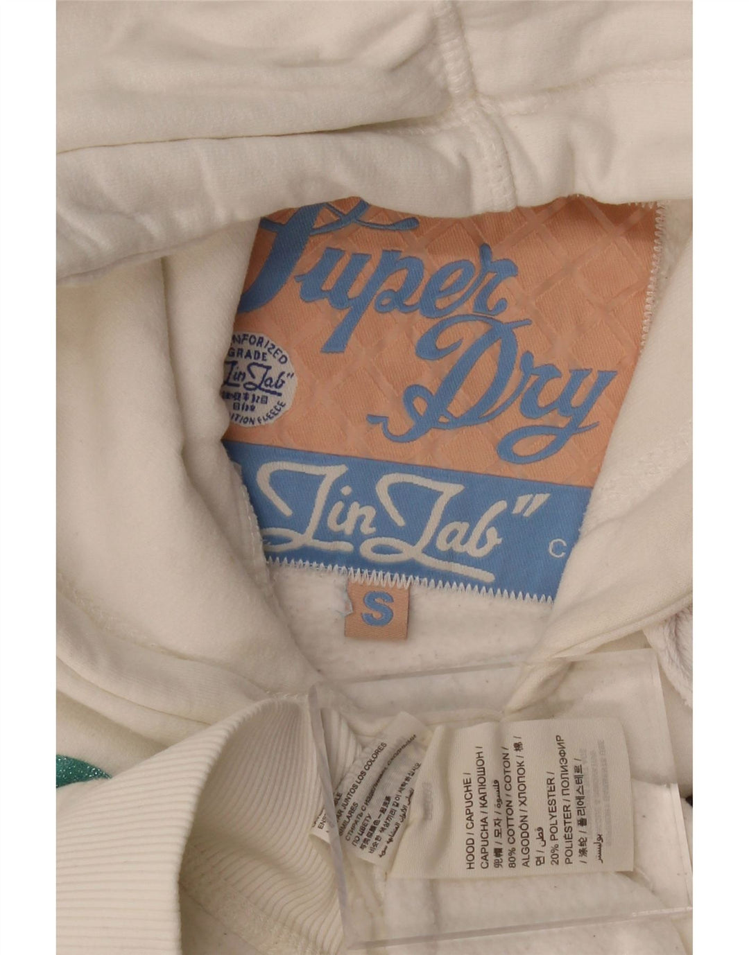 SUPERDRY Jersey con capucha gráfica para mujer UK 10 Small White Cotton