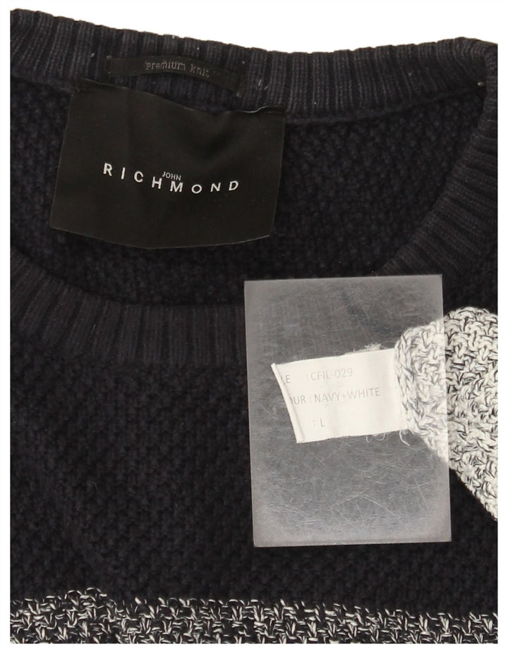 Richmond - Jersey de cuello redondo para hombre, talla grande, algodón a rayas multicolor