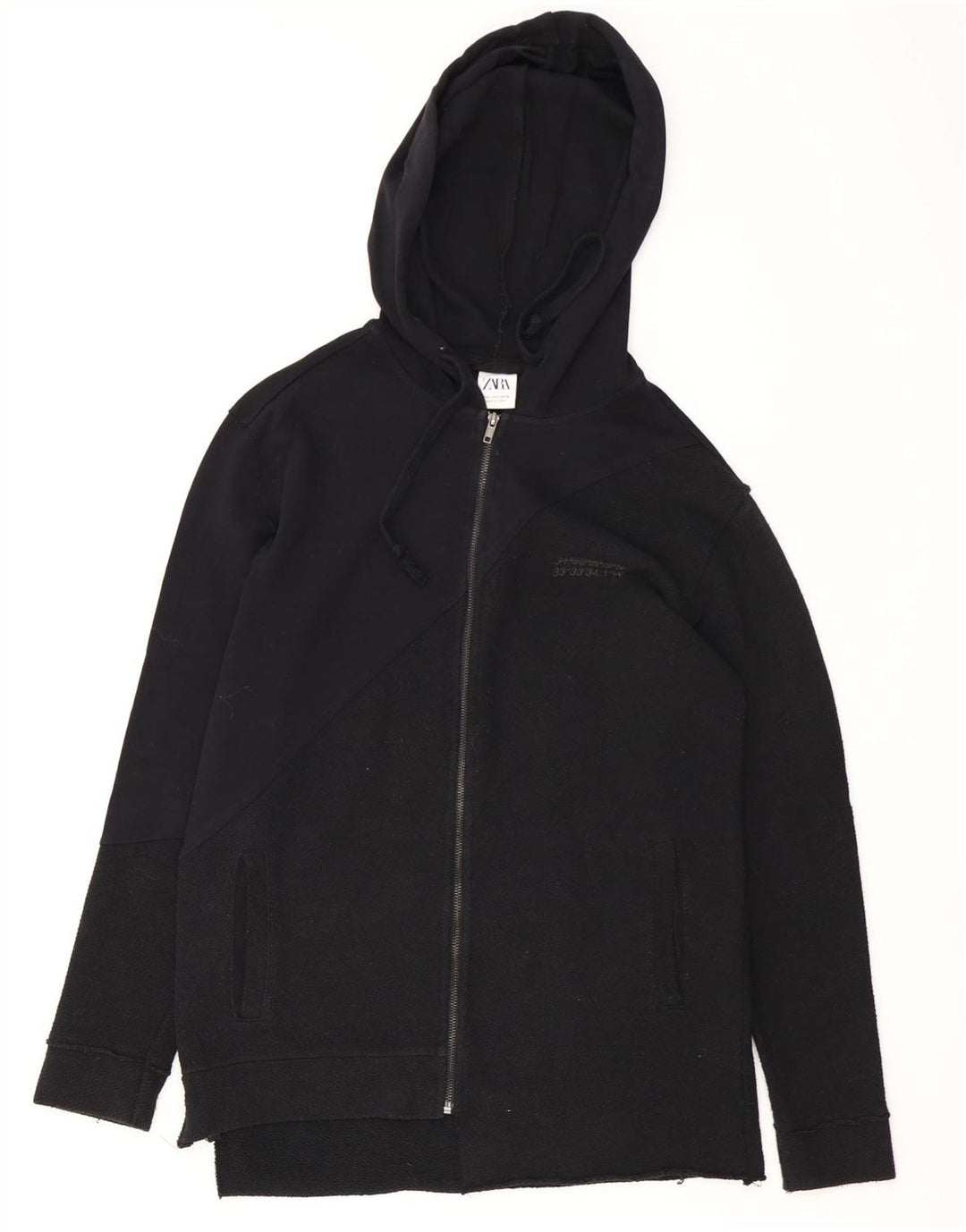 Zara Hombre Zip Sudadera Con Capucha Suéter Pequeño Algodón Negro