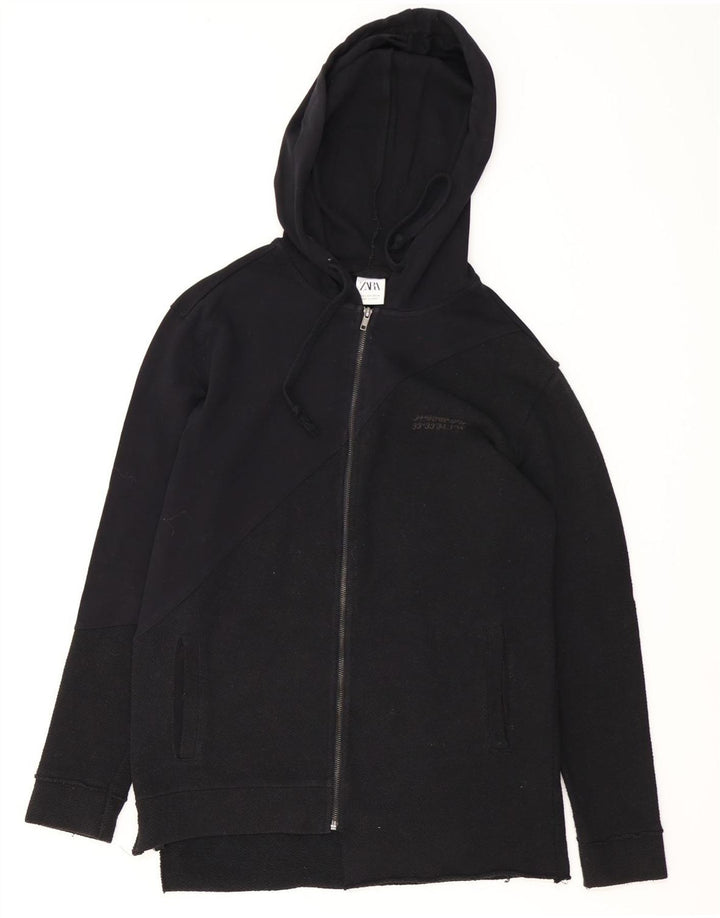 Zara Hombre Zip Sudadera Con Capucha Suéter Pequeño Algodón Negro