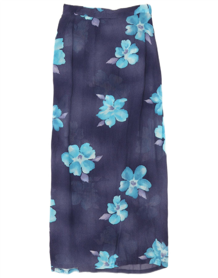 Vintage mujer Maxi falda W26 pequeño azul marino floral