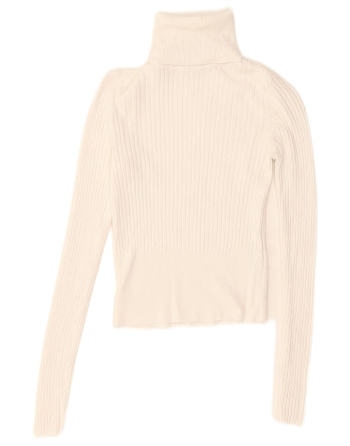 Zara Mujer Crop Roll Neck Blusa Top UK 8 Small White Viscosa