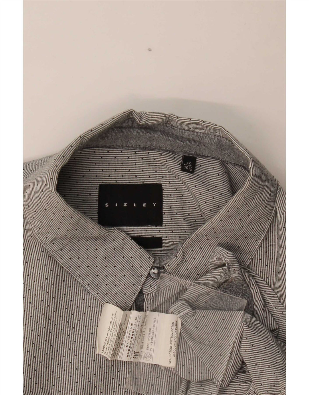 Camisa para hombre Sisley Talla 40 15 3/4 Algodón a rayas gris medio