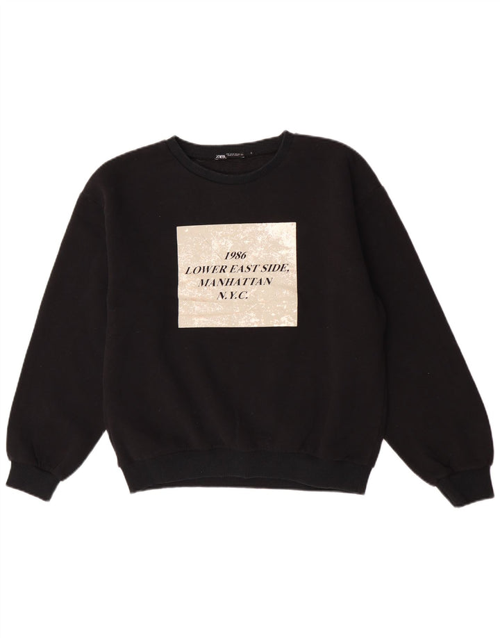 Zara Mujer Sudadera Gráfica Jumper UK 40 Medium Negro