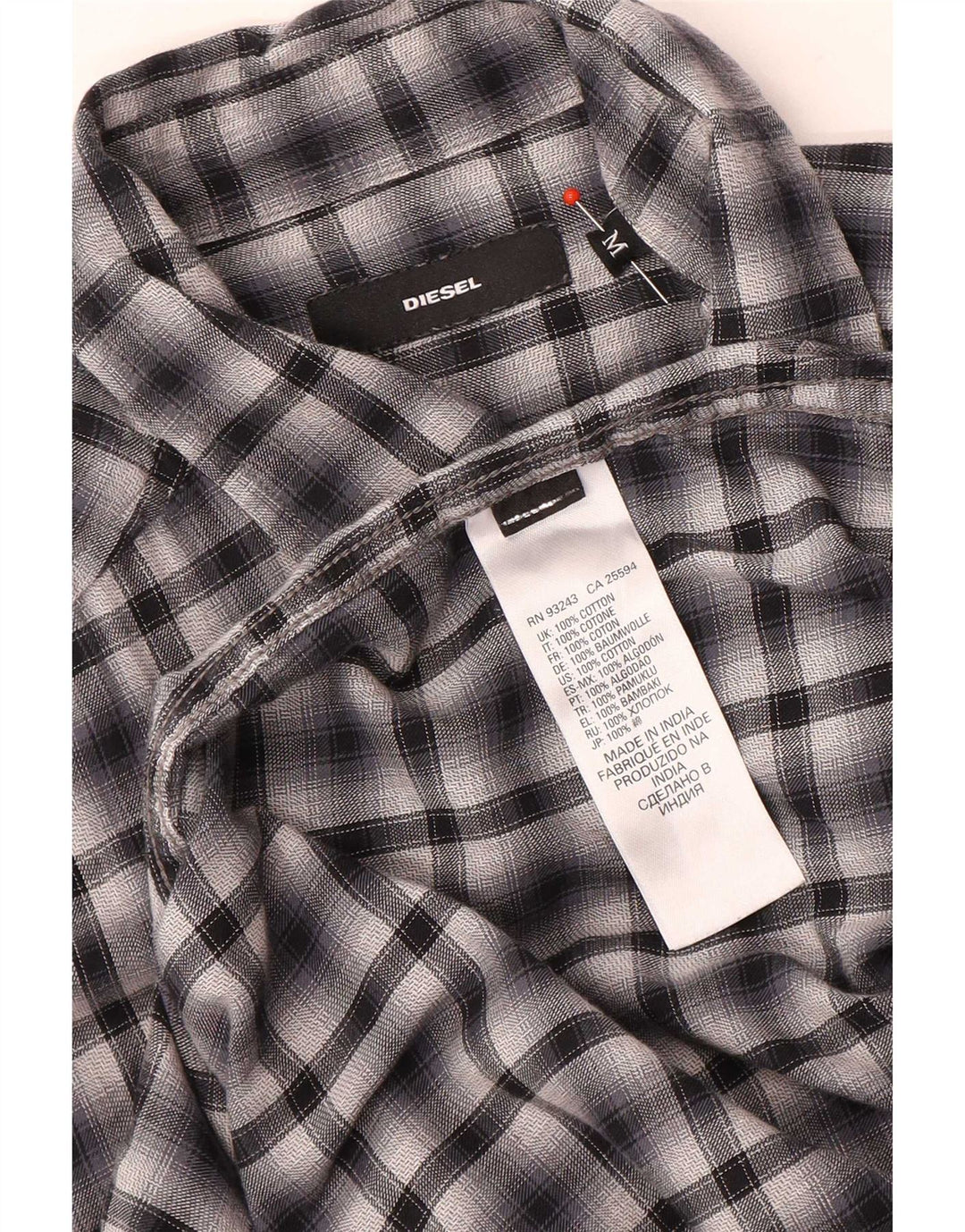 Camisa Diesel Hombre Mediana De Algodón A Cuadros Negro