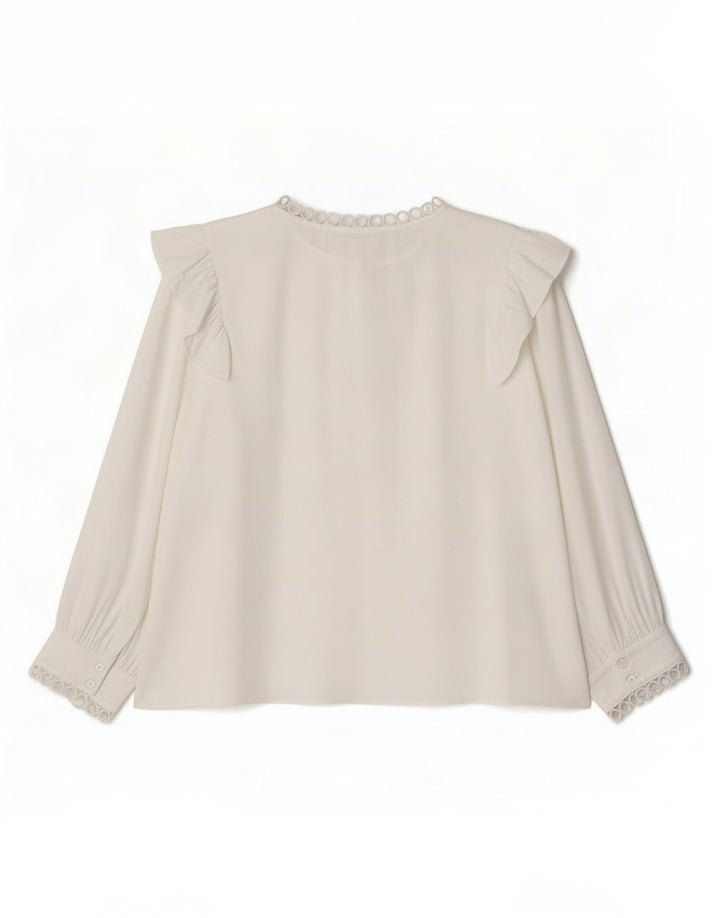Zara Mujer Blusa Manga 3/4 Top UK 46 Grande Poliéster Blanco