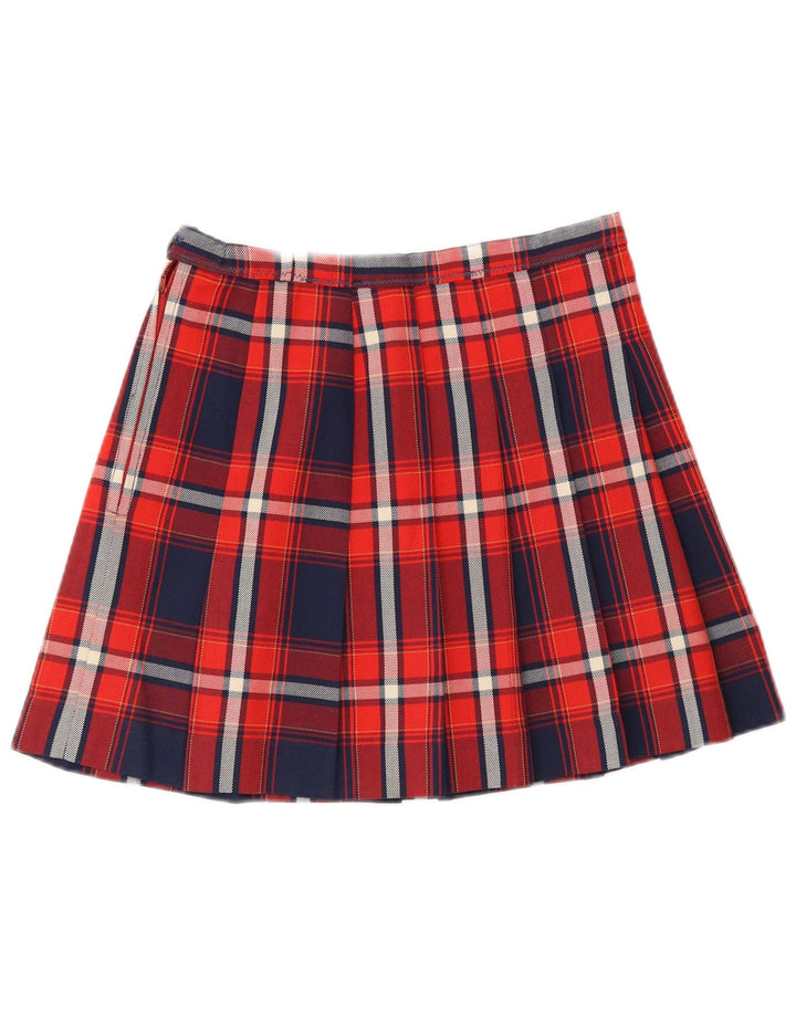 Vintage mujer mini falda plisada W26 pequeño cuadro multicolor