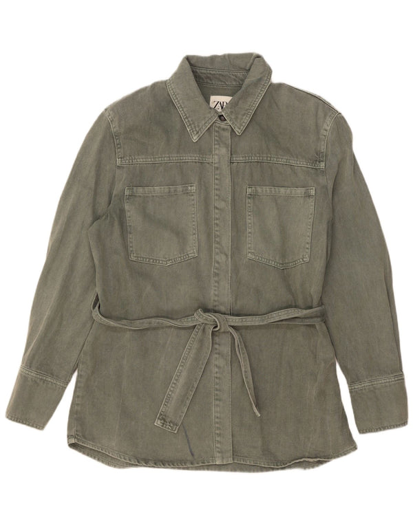 Zara Mujer Chaqueta Vaquera UK 44 Mediana Caqui Algodón