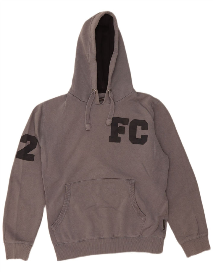 FRENCH CONNECTION Mens Graphic Hoodie Jumper Large Grey Cotton
