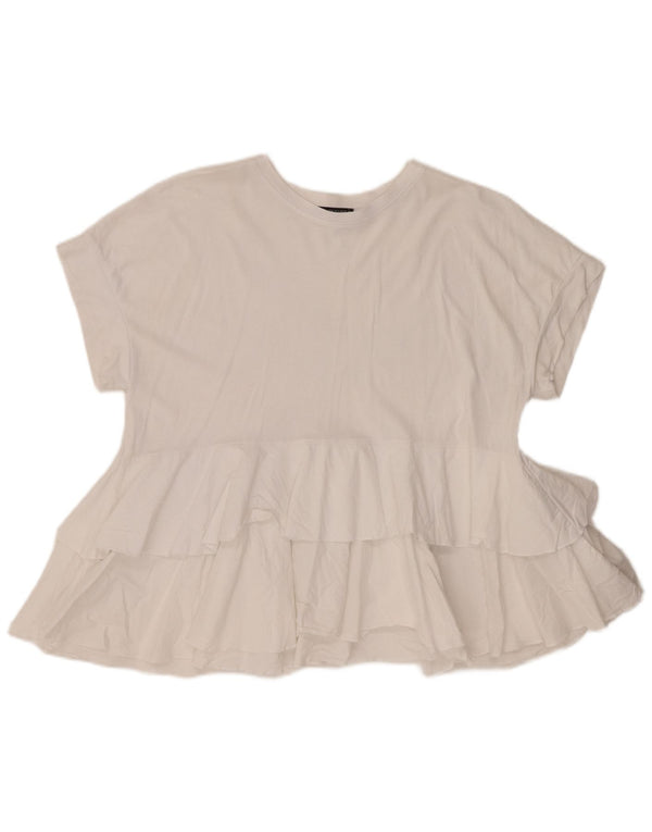 Zara Blusa con volantes en la parte delantera para mujer UK 10 Small White Cotton
