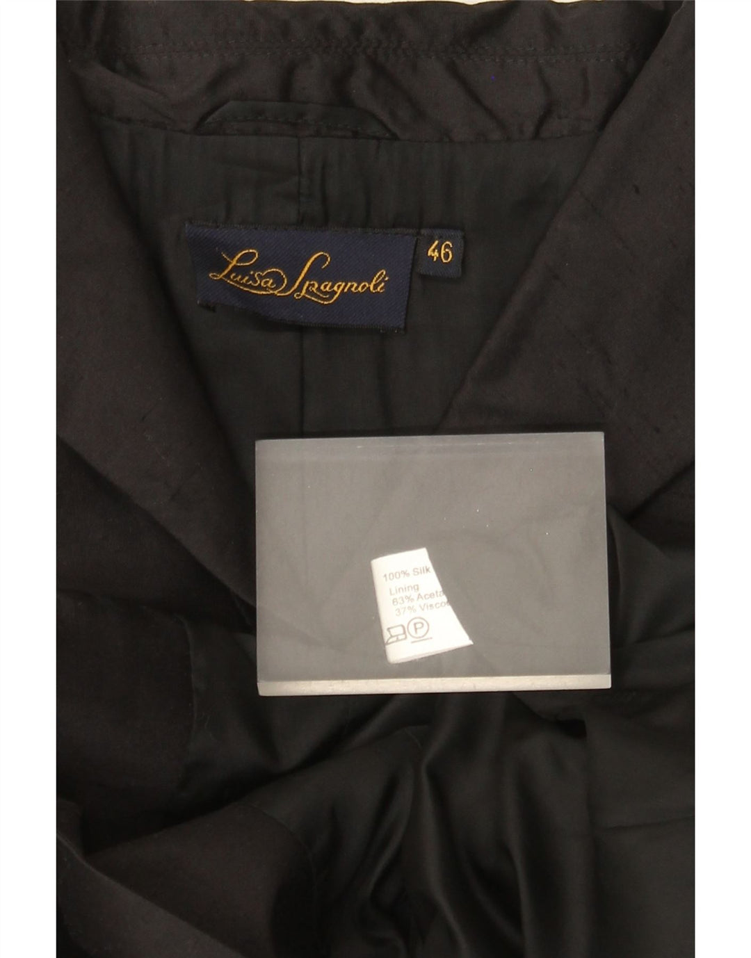 Luisa Spagnoli Chaqueta Blazer de 3 Botones para Mujer IT 46 Grande Seda Negra