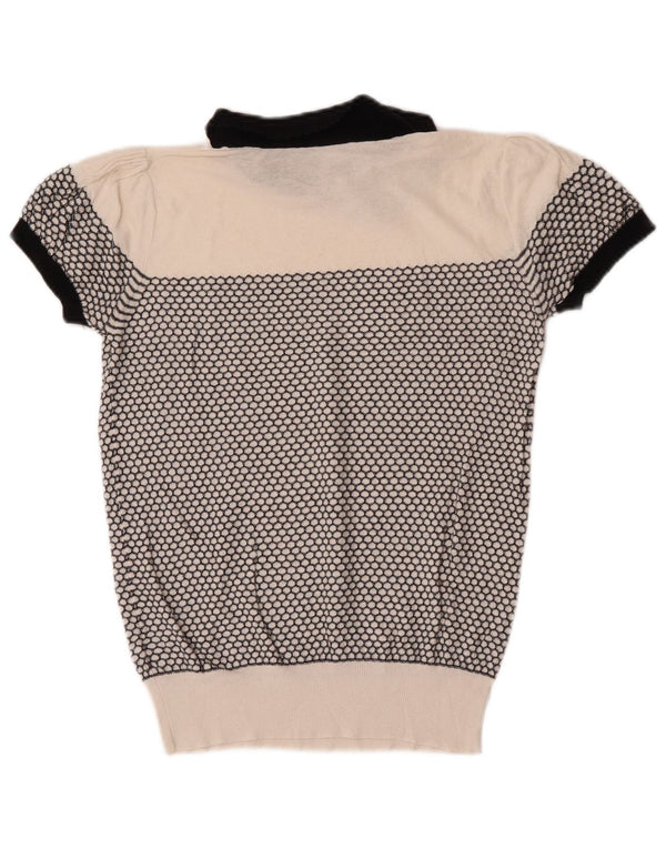 Oasis Suéter tipo jersey con cuello tipo polo para mujer UK 10 Small White Geométrico