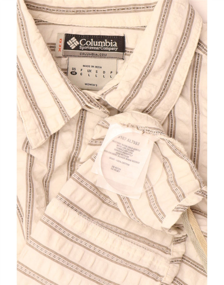 COLUMBIA Camisa de manga corta para mujer UK 44 Grande Algodón a rayas blancas