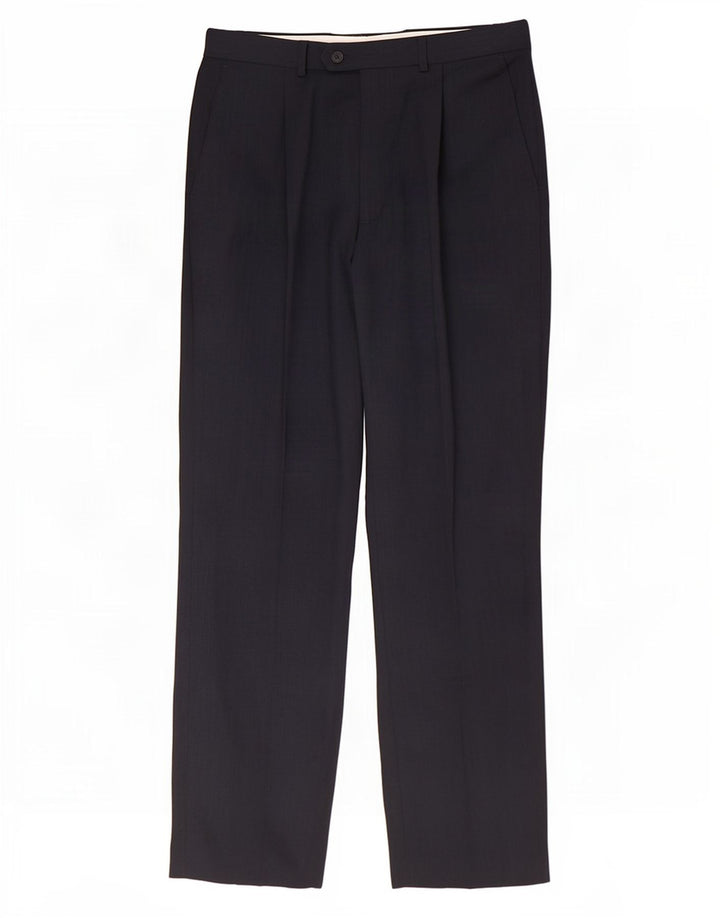 Marks & Spencer Pantalón de traje con pinzas para hombre W34 L33 Poliéster azul marino