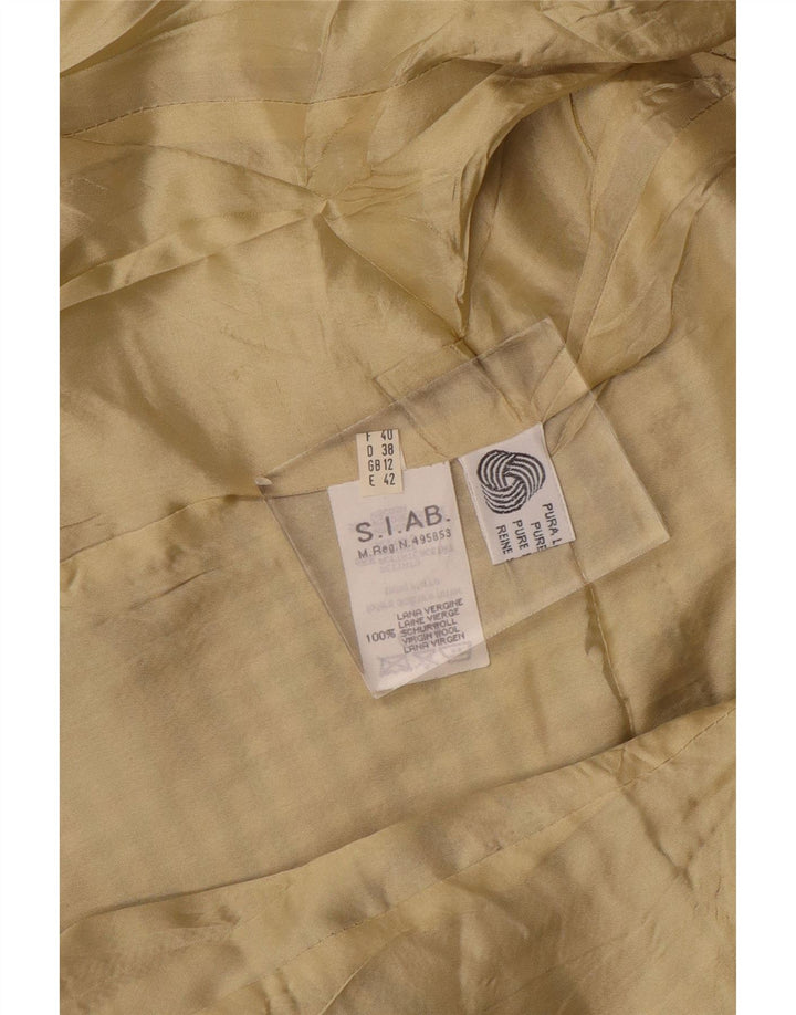 Vintage mujer 2 botones Blazer chaqueta Reino Unido 12 lana de pata de gallo beige medio