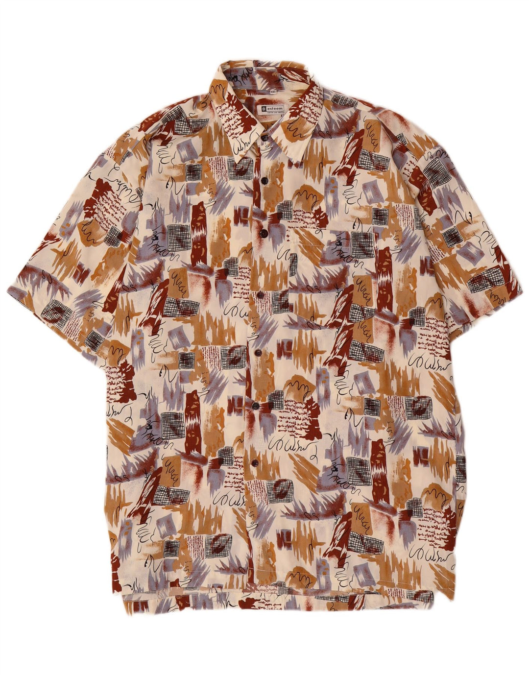 Camisa vintage con estampado abstracto para hombre 2XL Bloque de color multicolor