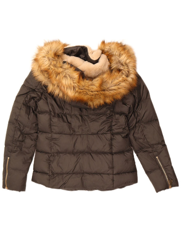 Zara Mujer Chaqueta Acolchada Con Capucha UK 6 XS Gris Poliéster