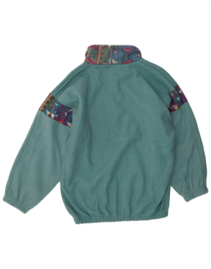 Vintage hombres zip cuello polar jumper medio verde poliéster geométrico