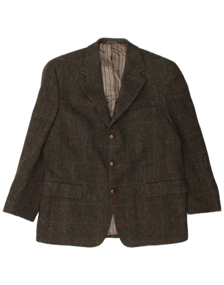 Mario Barutti Chaqueta tipo blazer de 3 botones para hombre UK 46 3XL Lana virgen a cuadros caqui