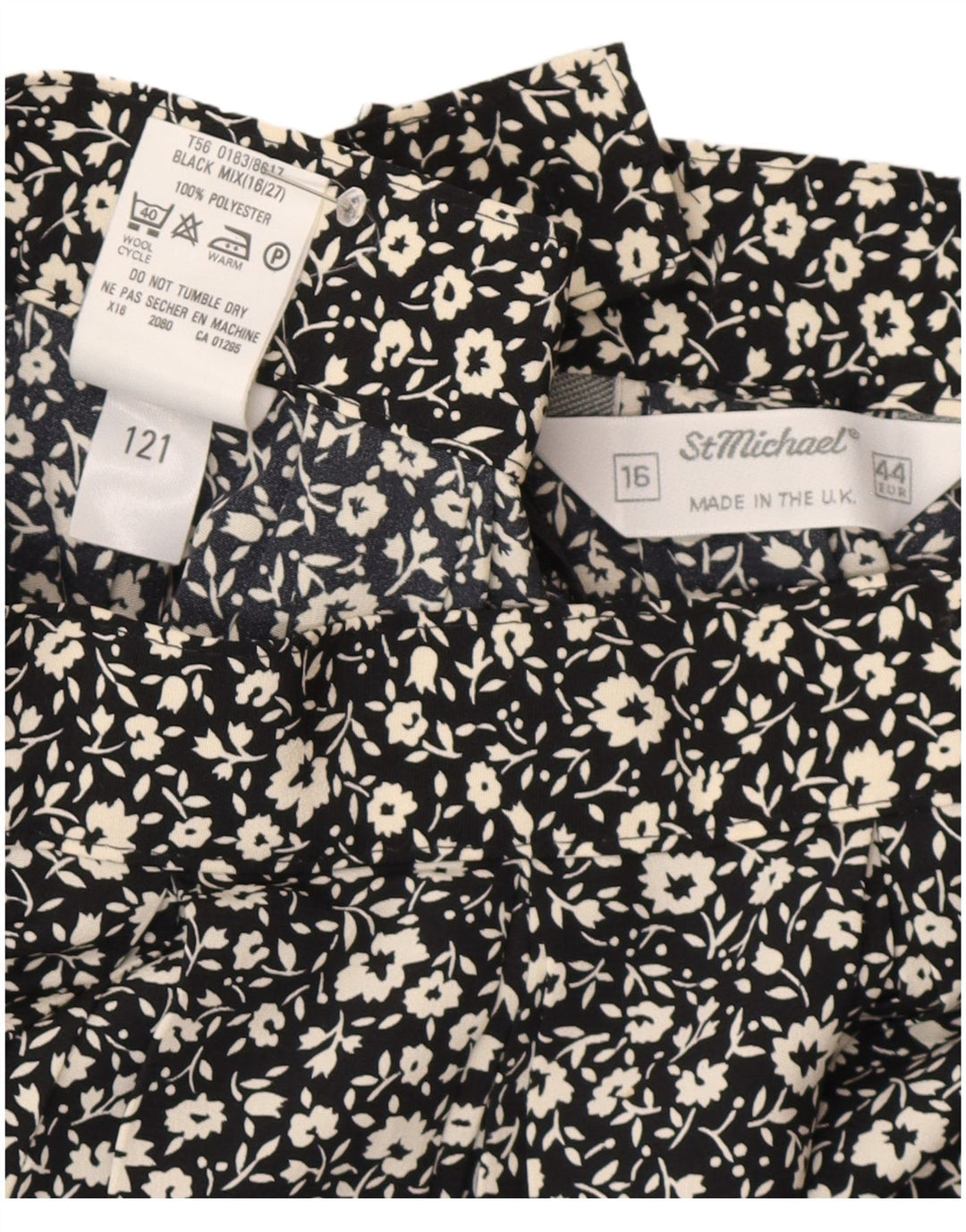 St Michael Falda Acampanada para Mujer UK 40 Grande W30 Poliéster Floral Negro