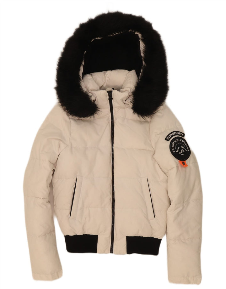 Superdry Chaqueta Acolchada Extragrande Con Capucha Para Mujer UK 8 Small Blanco Colorblock