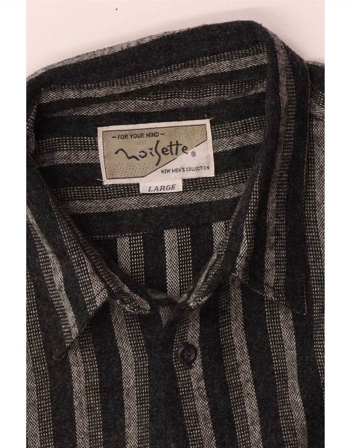 Camisa de franela vintage para hombre grande a rayas negras