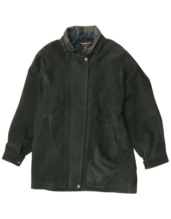 Vintage mujer cuero abrigo Reino Unido 18 XL cuero verde