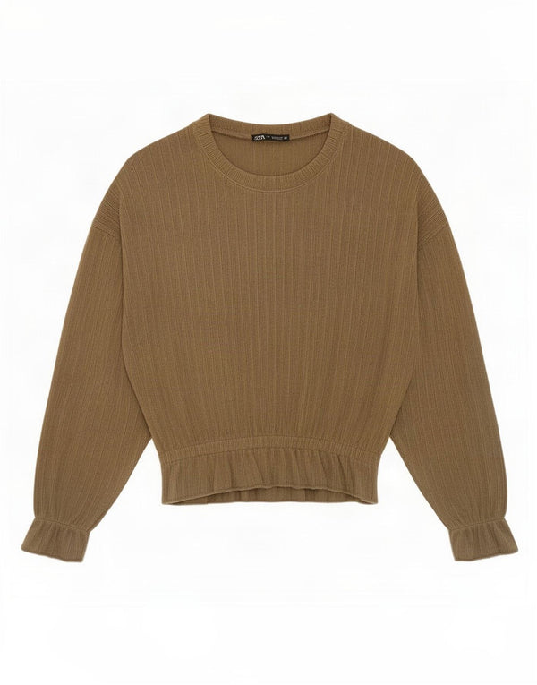 Zara Mujer Top Manga Larga UK 44 Medium Caqui