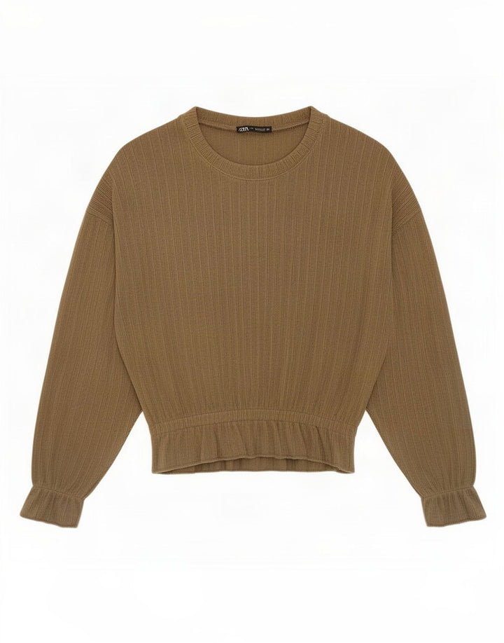 Zara Mujer Top Manga Larga UK 44 Medium Caqui
