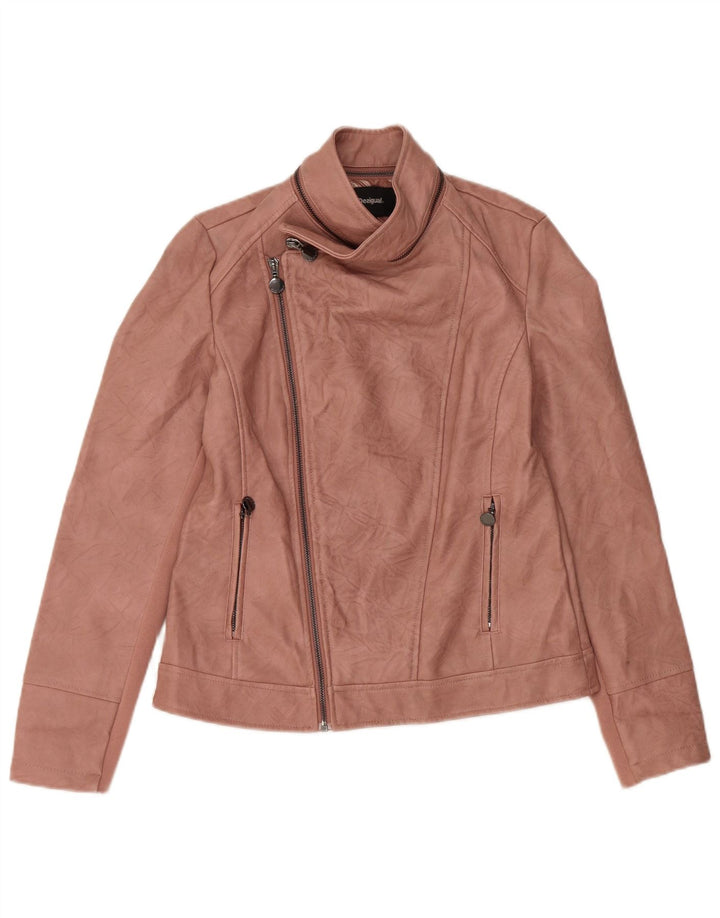 Desigual Chaqueta motera de piel sintética para mujer EU 38 Mediano Rosa Floral