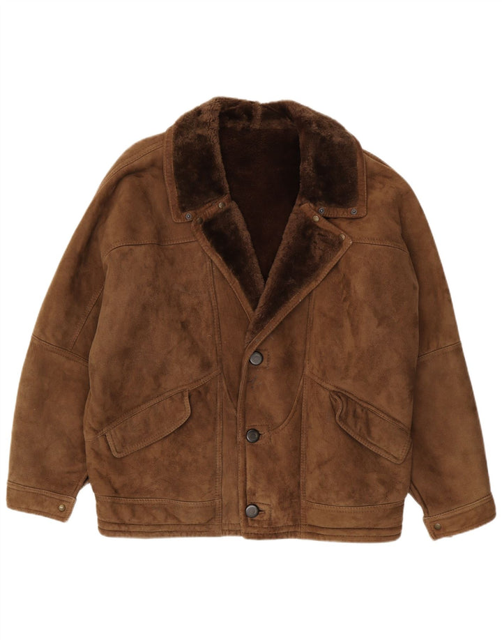 Vintage hombres shearling chaqueta Reino Unido 40 gran marrón shearling