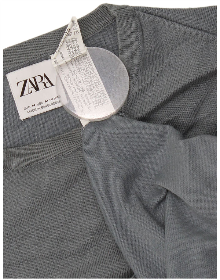 Zara Jersey de cuello redondo para mujer, talla 44, viscosa gris medio