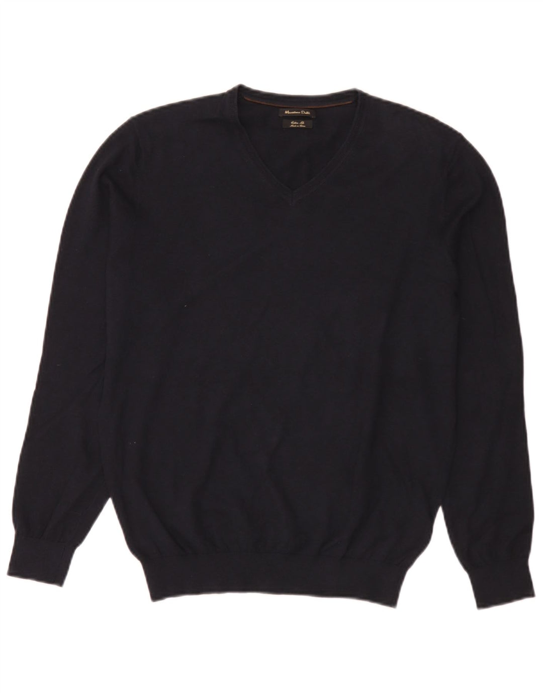 Jersey Massimo Dutti Hombre Cuello Pico Jersey Medio Azul Marino Algodón