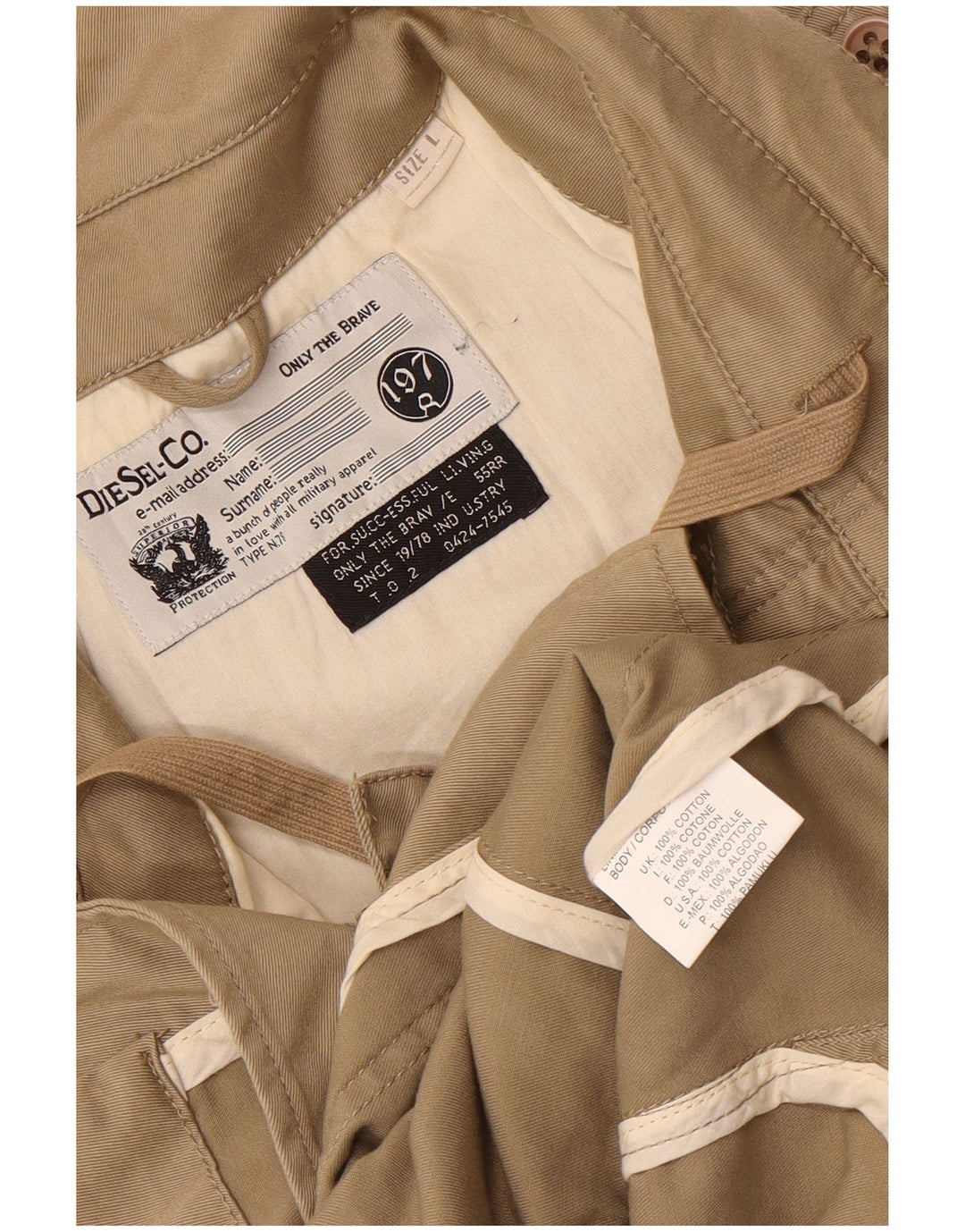 Diesel Chaqueta utilitaria para hombre UK 40 Large Algodón beige