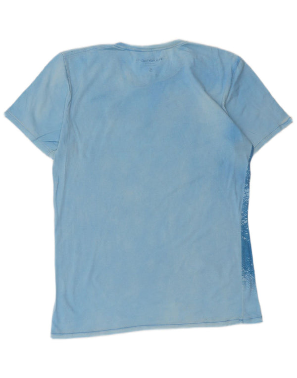 Calvin Klein Jeans Camiseta gráfica para mujer Top UK 10 Small Blue Cotton