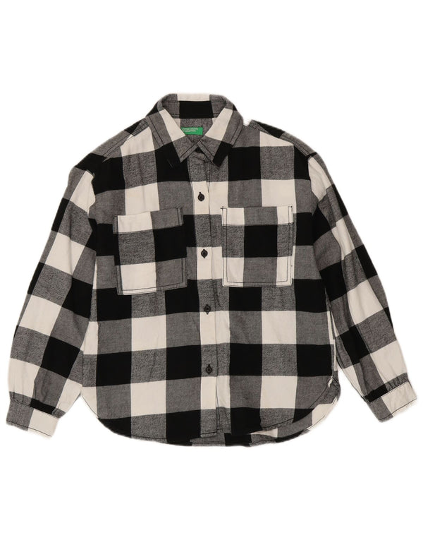Benetton Camisa holgada de franela para niña 8-9 años Grande de algodón a cuadros negro