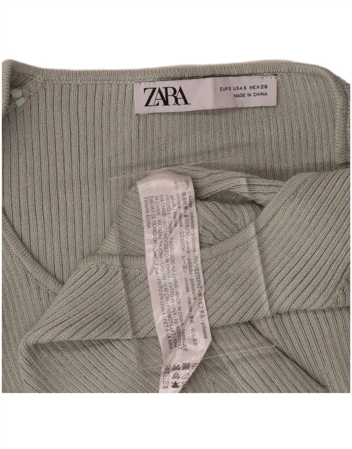 ZARA Mujer Crop V-Cuello Jersey Jersey UK 8 Small Verde Poliéster