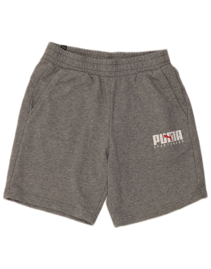 Pantalones cortos deportivos con gráficos Puma para hombre de algodón moteado en gris medio