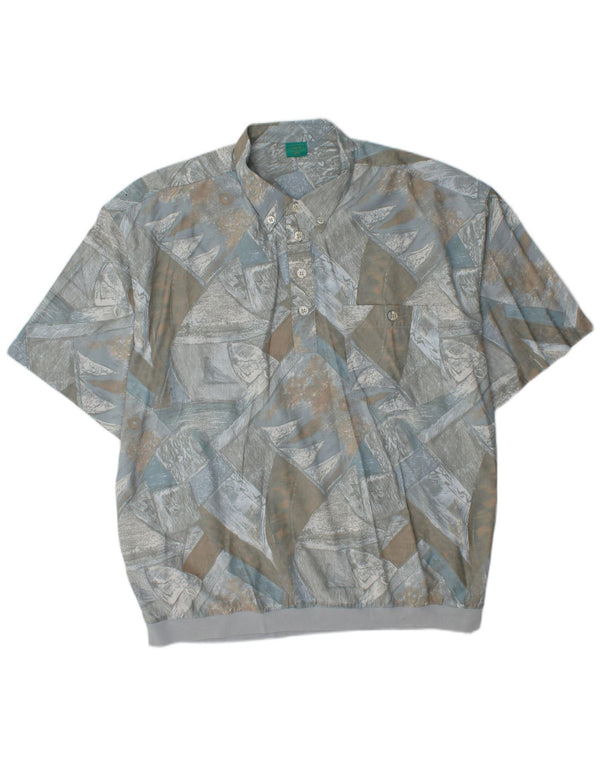 CANDA Camisa de manga corta con estampado abstracto para hombre, 2XL, viscosa azul