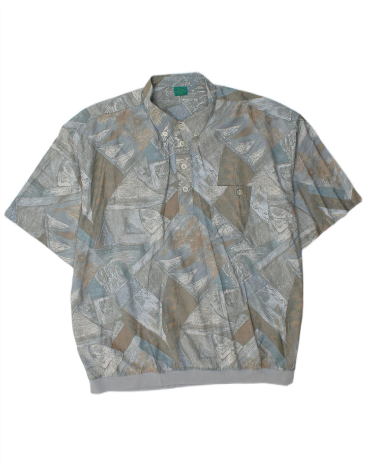 CANDA Camisa de manga corta con estampado abstracto para hombre, 2XL, viscosa azul