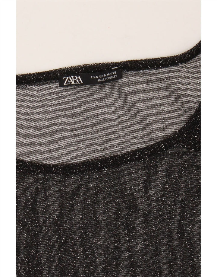 Zara Mujer Oversize See Through Top Manga Larga UK 40 Small Negro