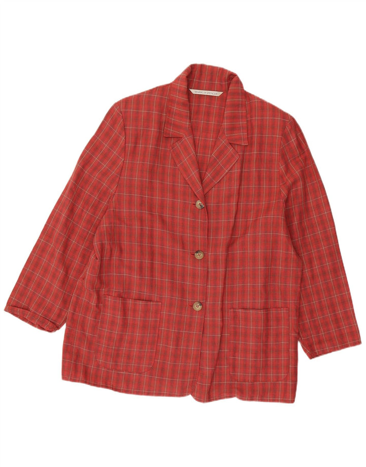 MARKS & SPENCER Chaqueta tipo blazer de manga 3/4 para mujer UK 40 XL Cuadros rojos