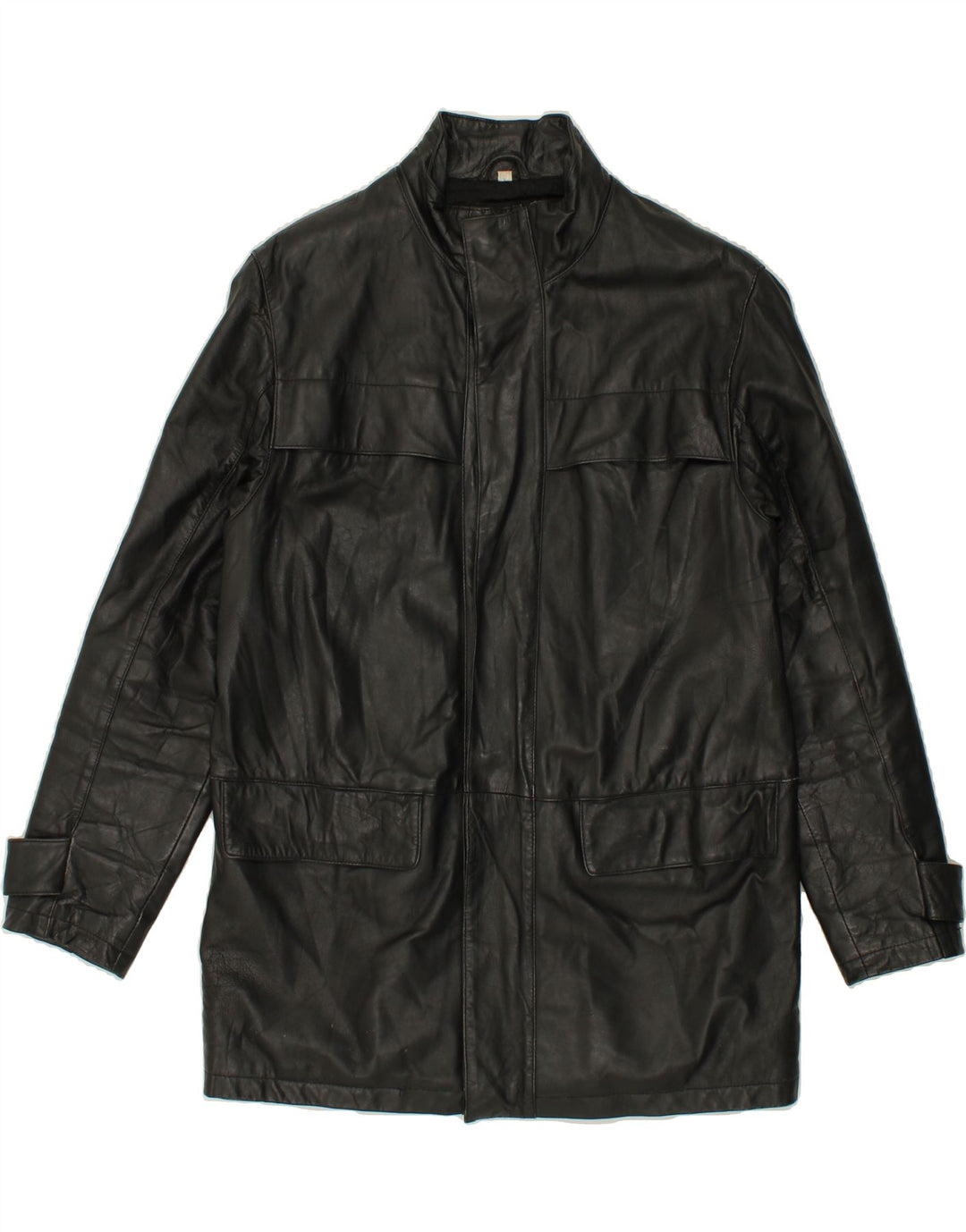 VINTAGE Abrigo de cuero para hombre Reino Unido 38 Cuero negro medio